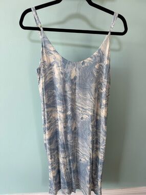 Soma Dress Womens Medium Blue Tie Dye Dress Midi Sleeveless Shift Knit Stretch